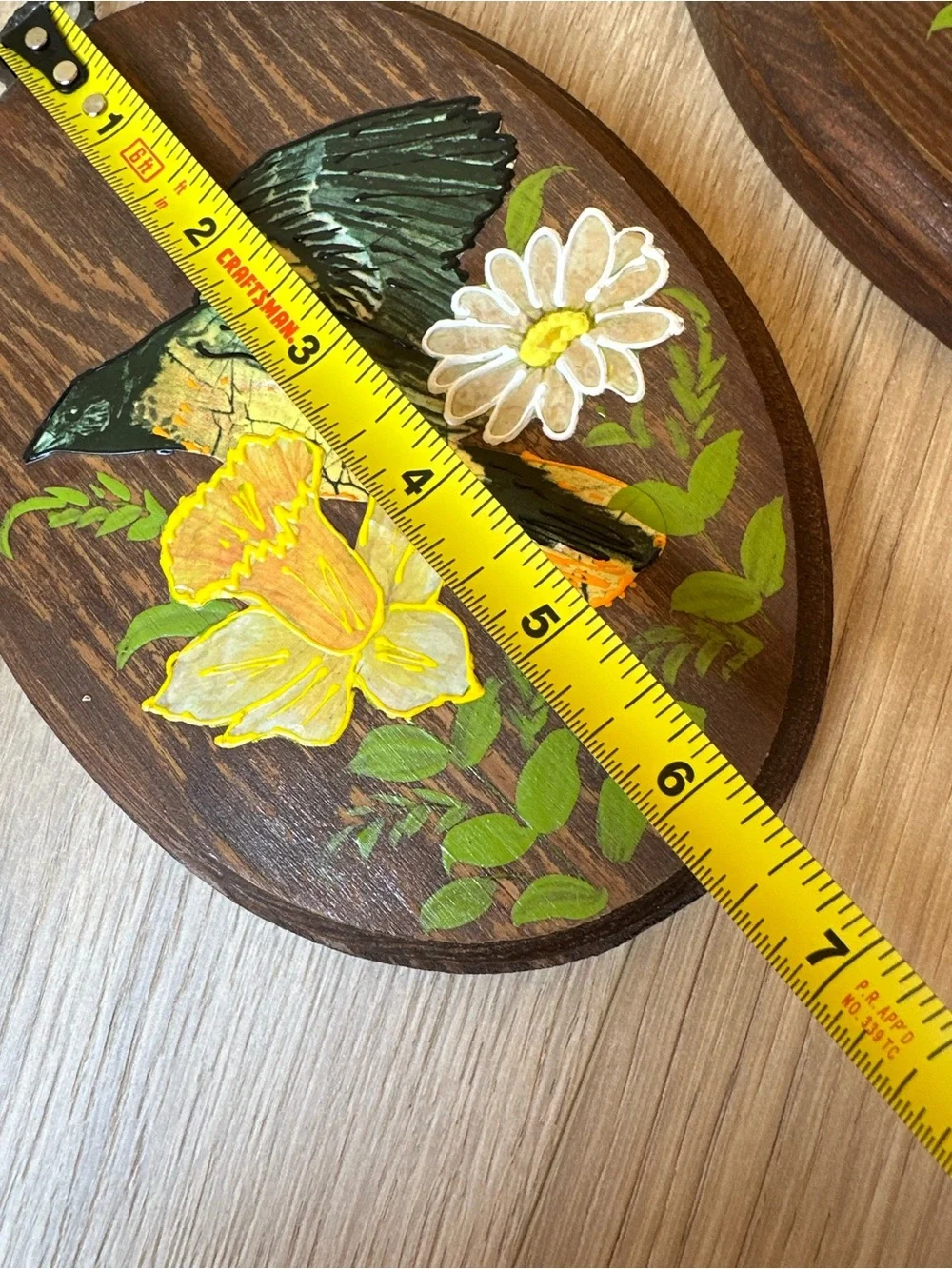 Vintage Decoupage Bird & Floral Wall Plaques — Oval Oak, Set of 2